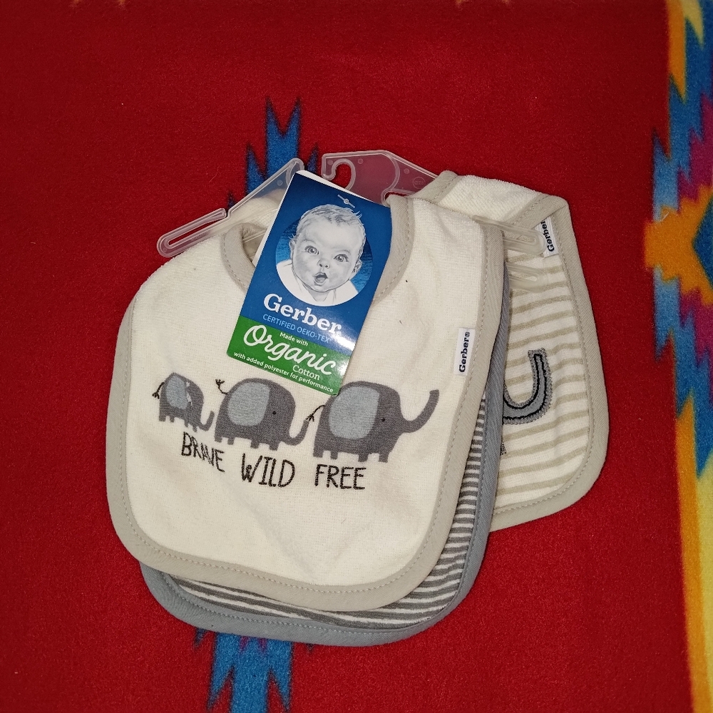 Gerber Baby Boy 3-Pack Organic Cotton Safari Bibs New